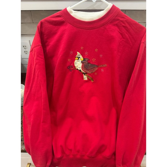 M&C Sportswear Tops - M&C Sportswear Red Cardinal Embroidered Sweatshirt‎ Mock Neck Vintage Medium